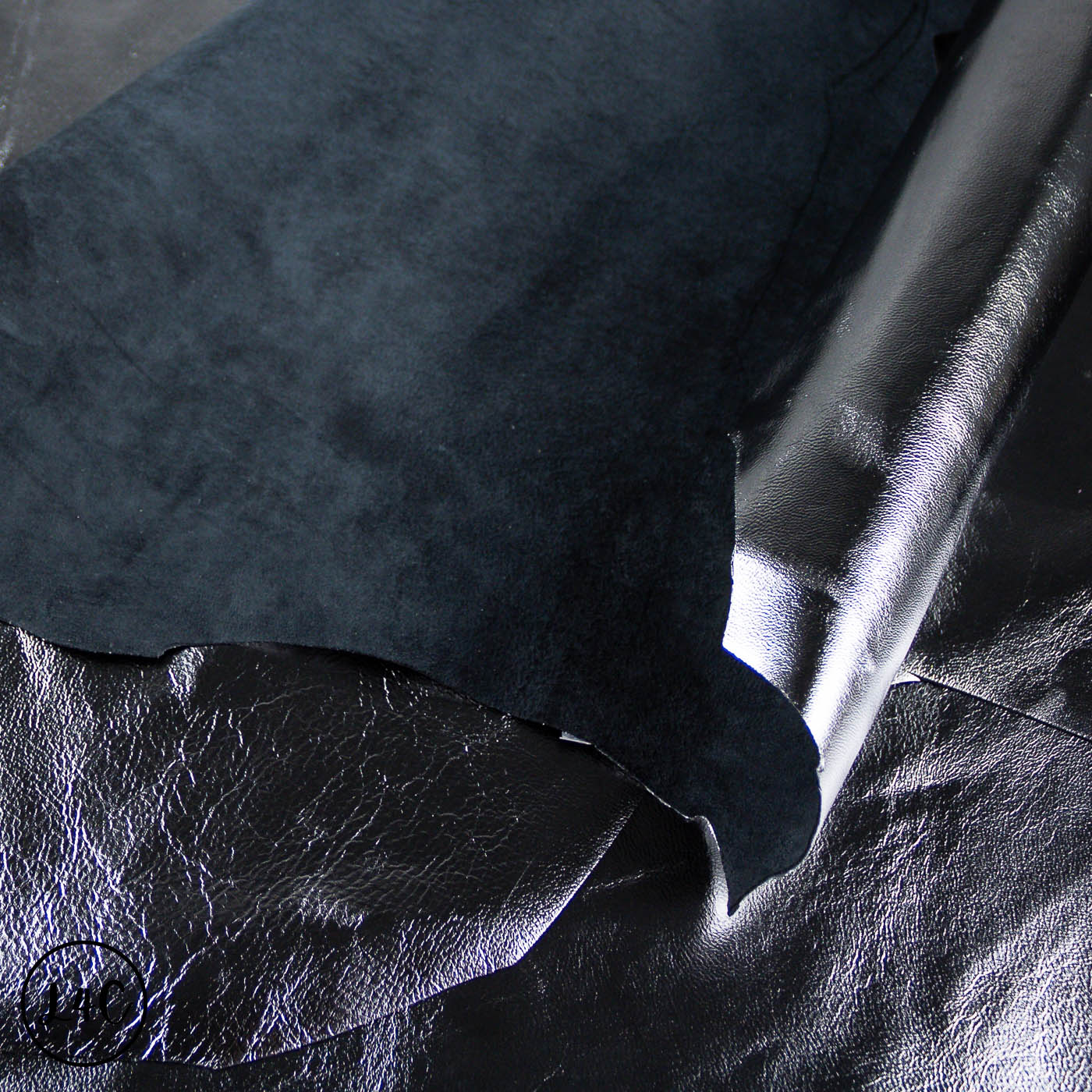 Close-up of dark gray lamb nappa with full grain