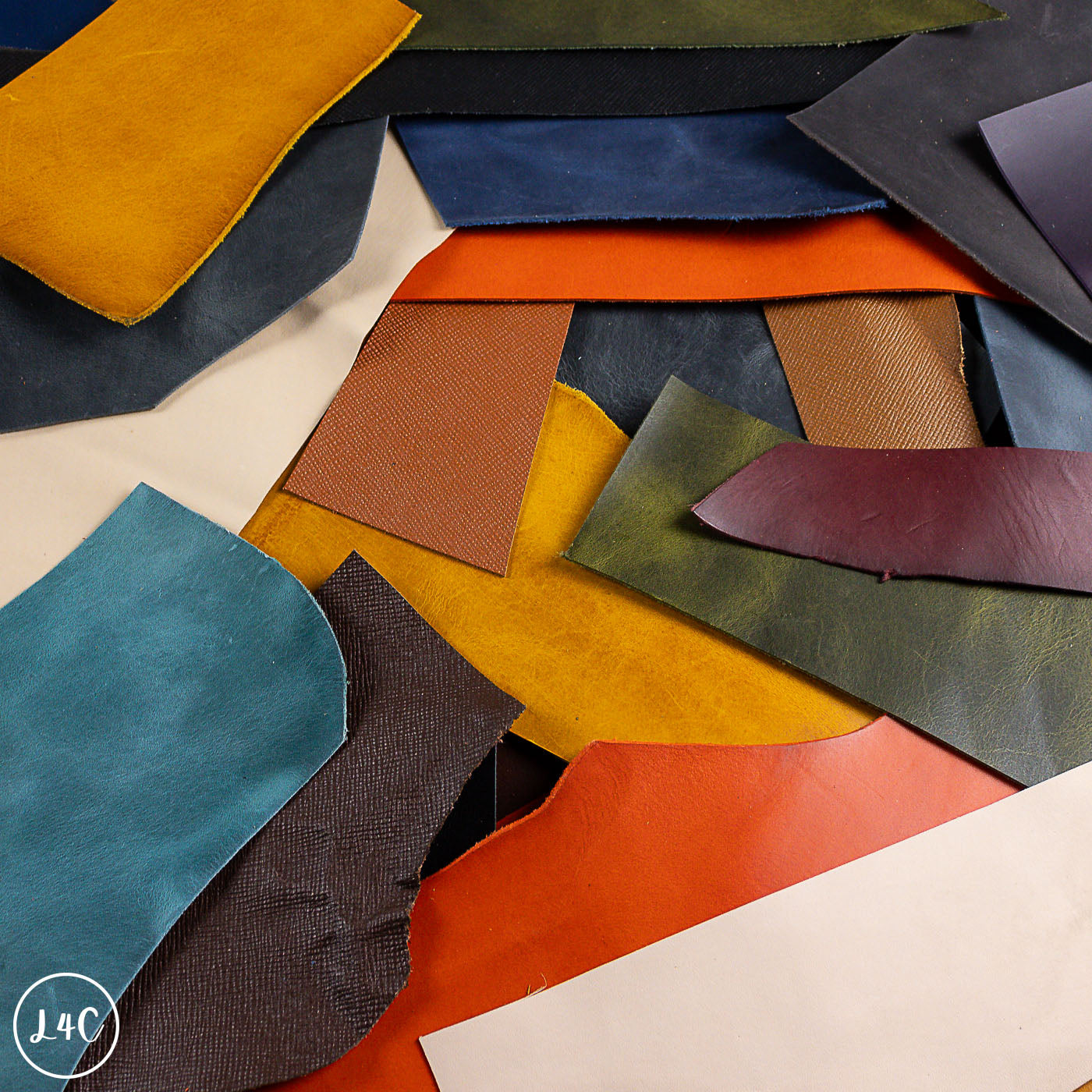 Colorful leather pieces arranged in a pattern