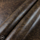 Distressed Antique Brown, Snake Print Textured Leather rolled