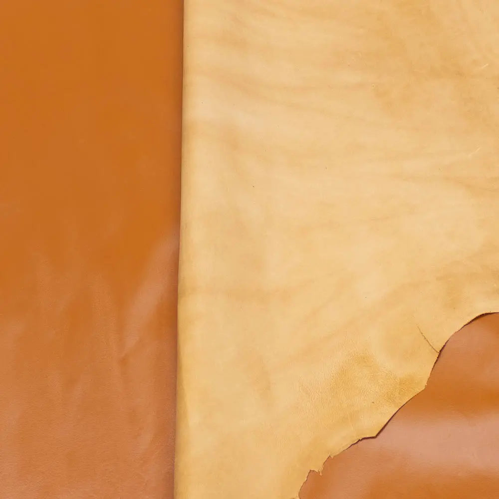 Goatskin Skiver Leather Veg Tan, Saddle Tan, 8.0 sq ft backing