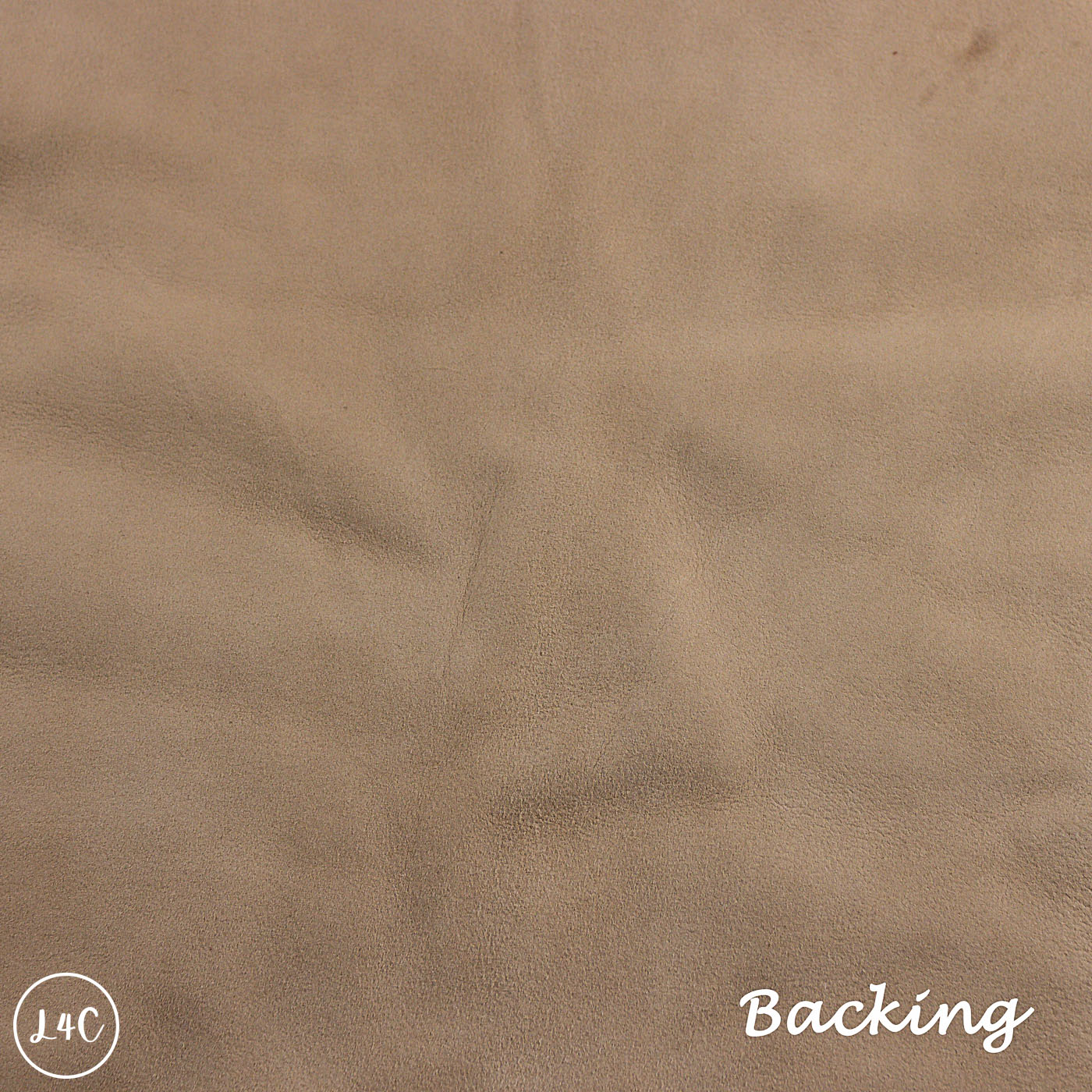 Brown textured fabric with 'Backing' text and L4C logo.