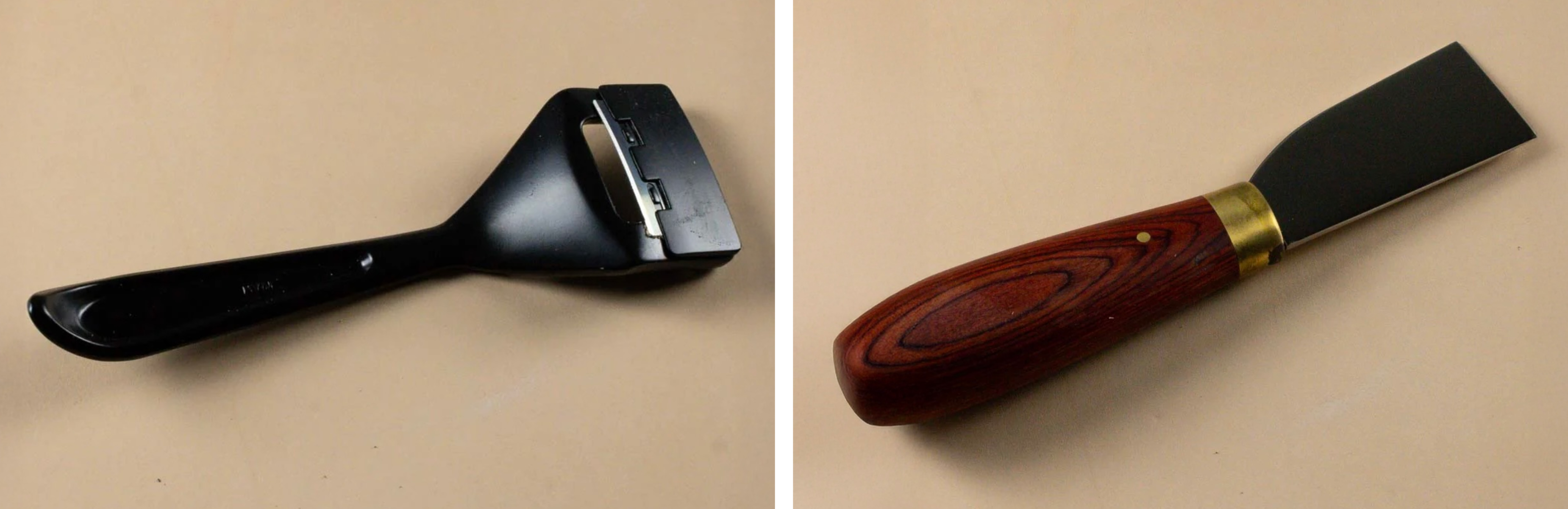 Two skiving tools on a beige background