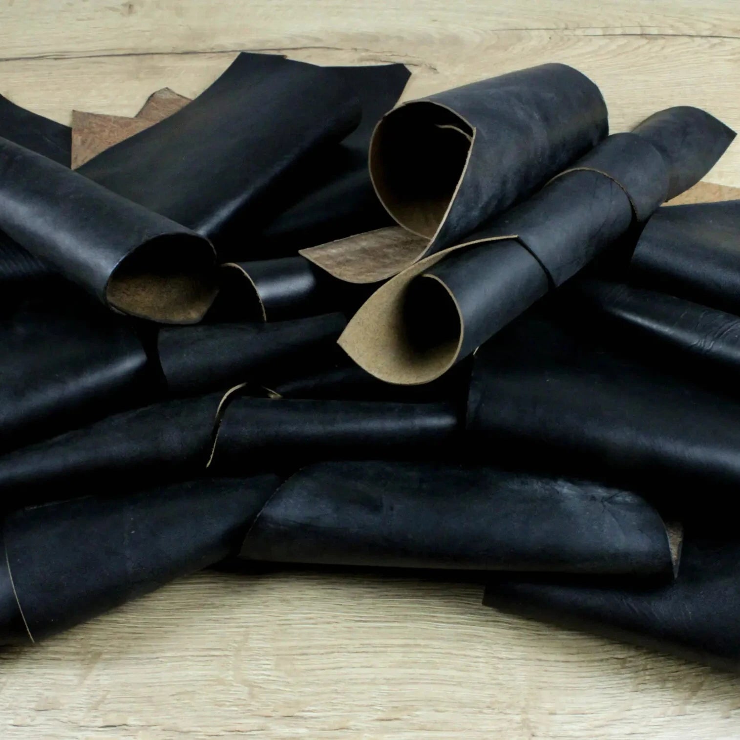 Horween Chromexcel Leather Horse fronts, Black rolled up