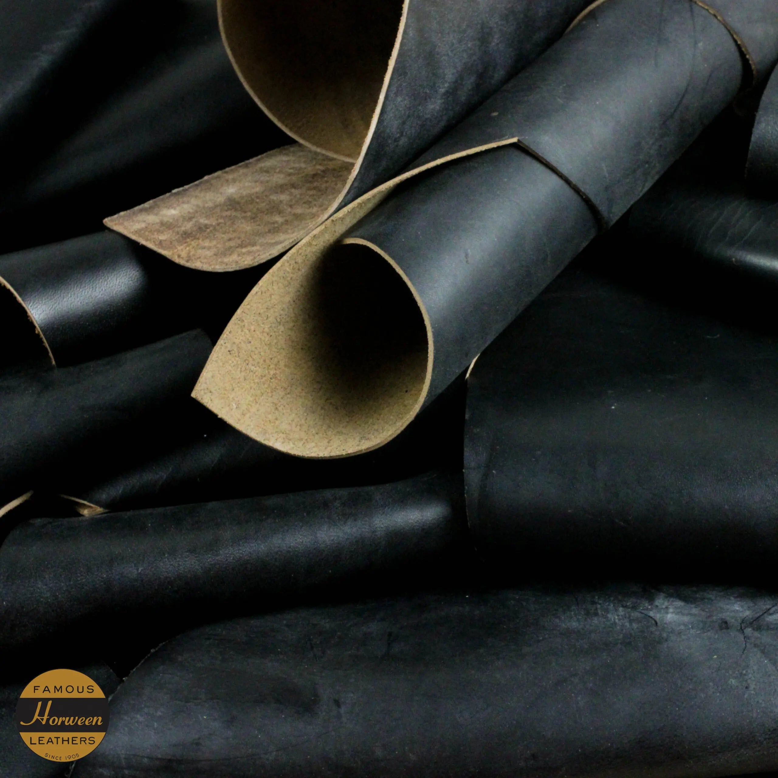 Horween Chromexcel Leather Horse fronts, Black close up