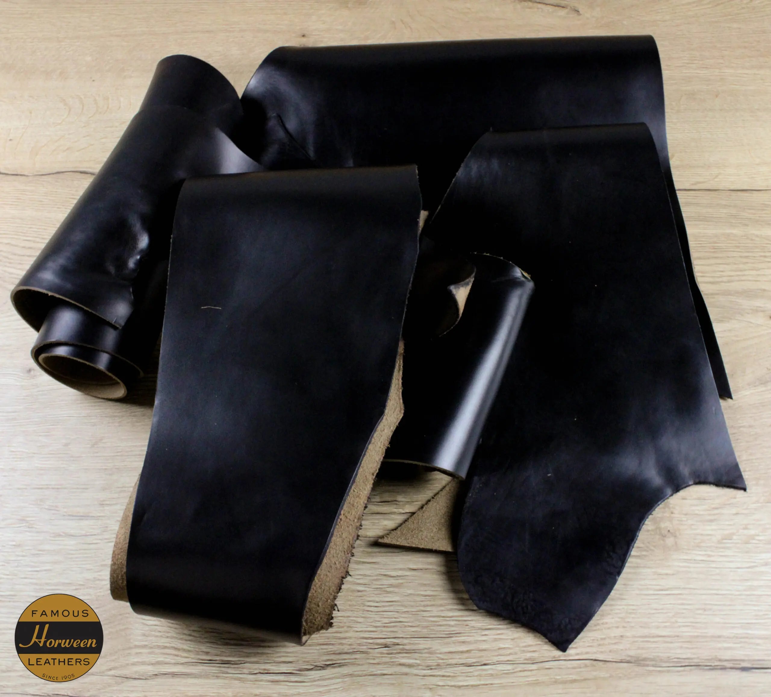Horween Chromexcel Leather, Black Large Off Cut Pieces, 2.0 - 2.2 mm