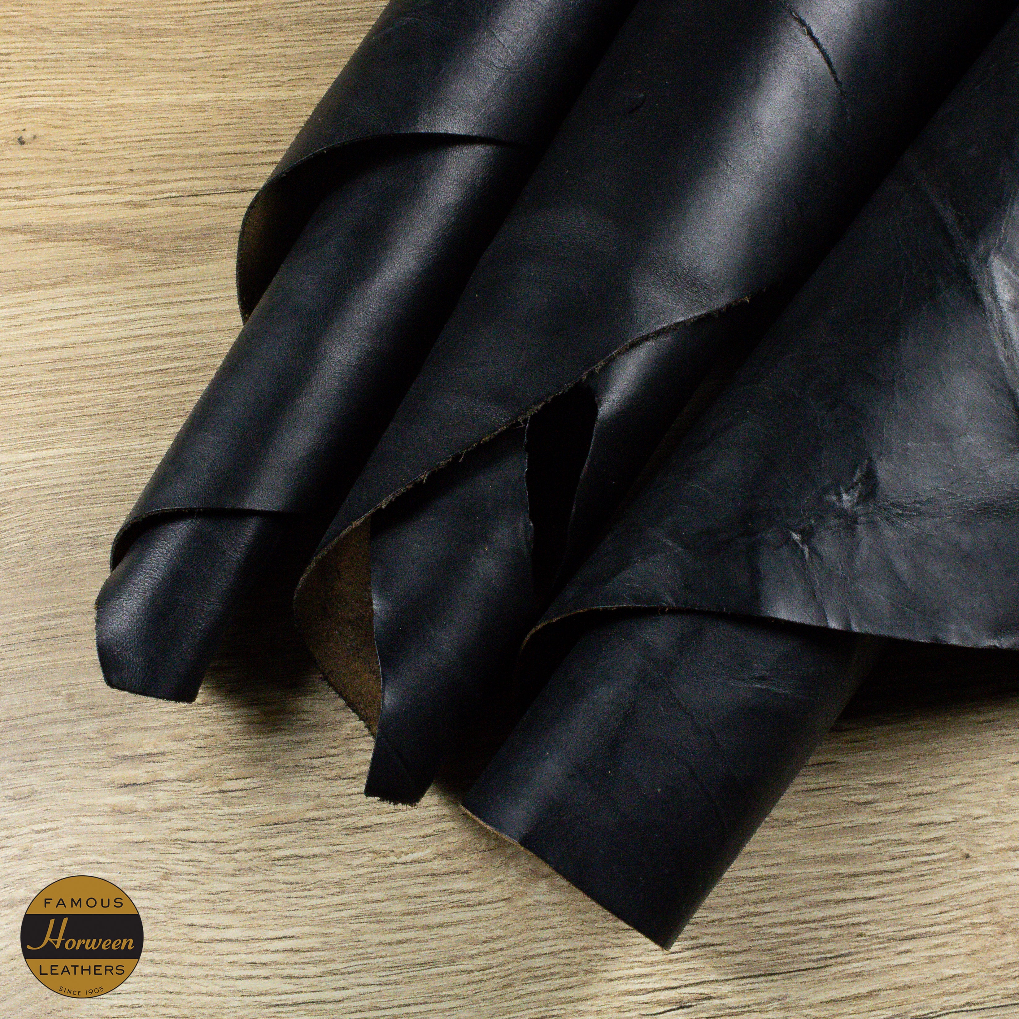 Horween Chromexcel Leather, Large Horse fronts, Black folded close up