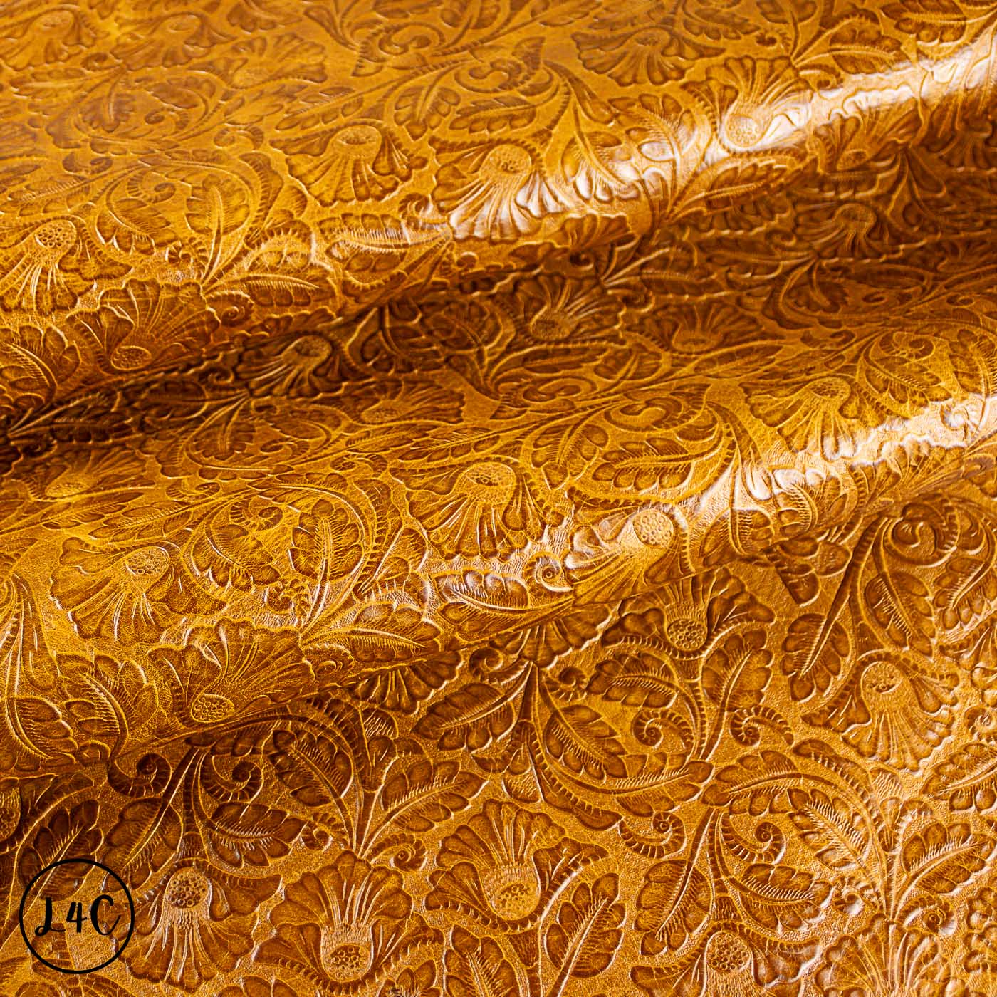 Floral Embossed, Golden Tan Leather Hide, 1.6 - 1.8 mm - Leather4Craft
