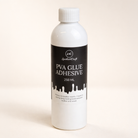 Bottle of PVA Glue Adhesive with a black label on a beige background