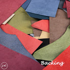 Collection of colorful fabric swatches with 'Backing' text and L4C logo.