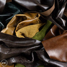 Close-up of various leather textures in different colors.