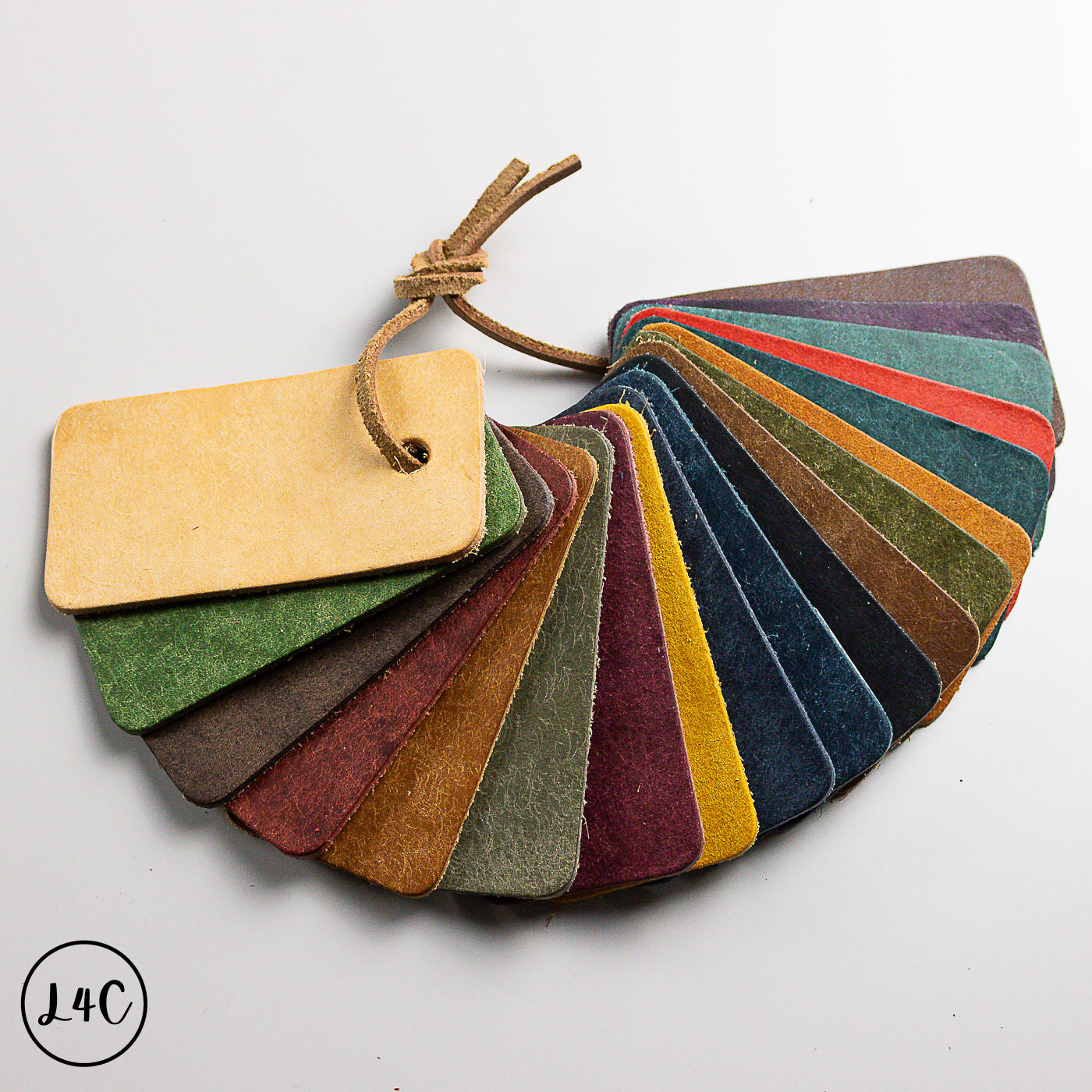 leather samples with various pueblo leather colors on a white background