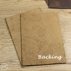 Two pieces of brown leather backing material on a wooden surface with 'Backing' text.