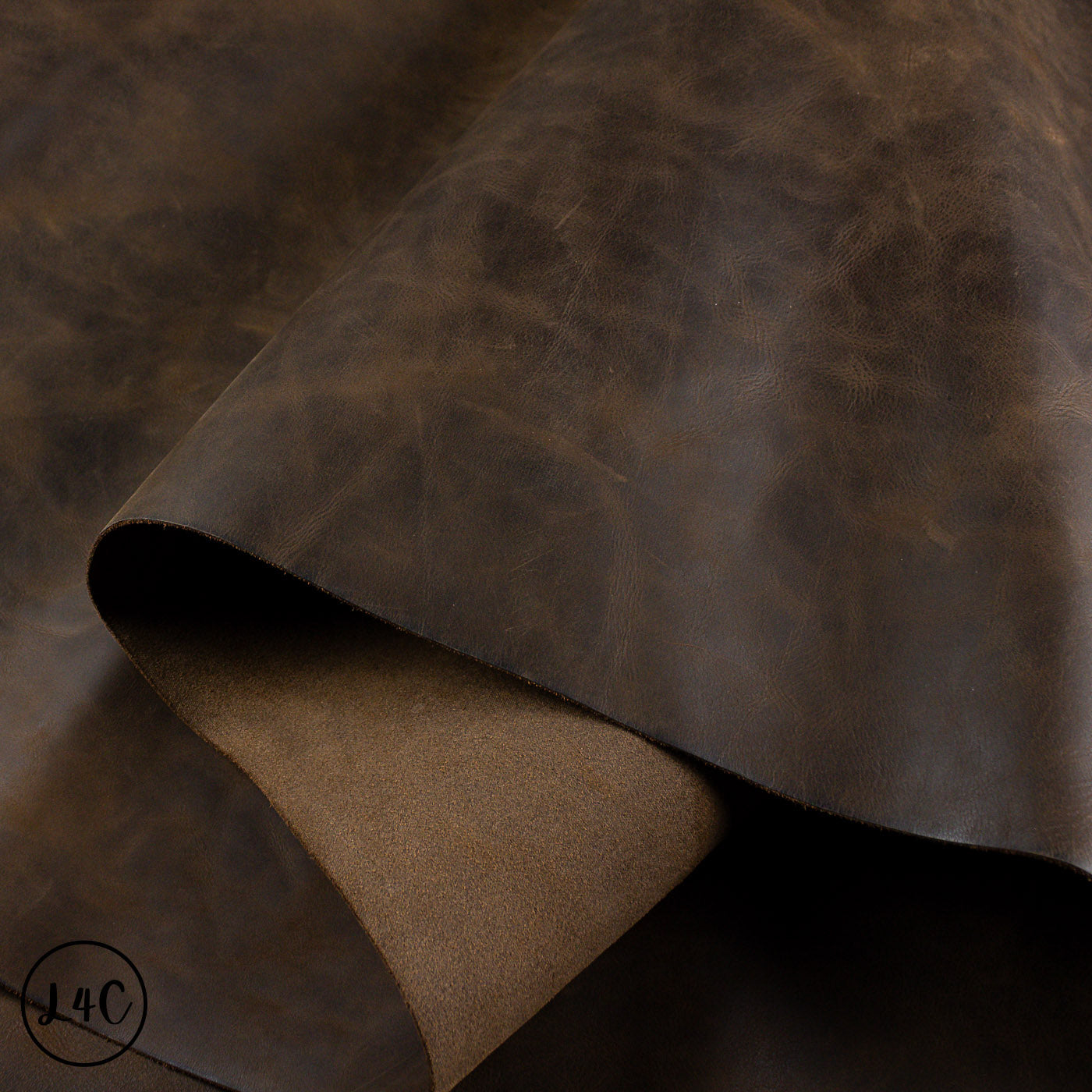 Close-up of brown leather hide with visible texture
