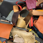 Collection of various leather samples in different colors and textures.