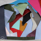 Colorful leather texture swatches arranged in a geometric pattern.