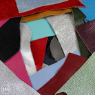Colorful leather off cuts arranged in a pattern