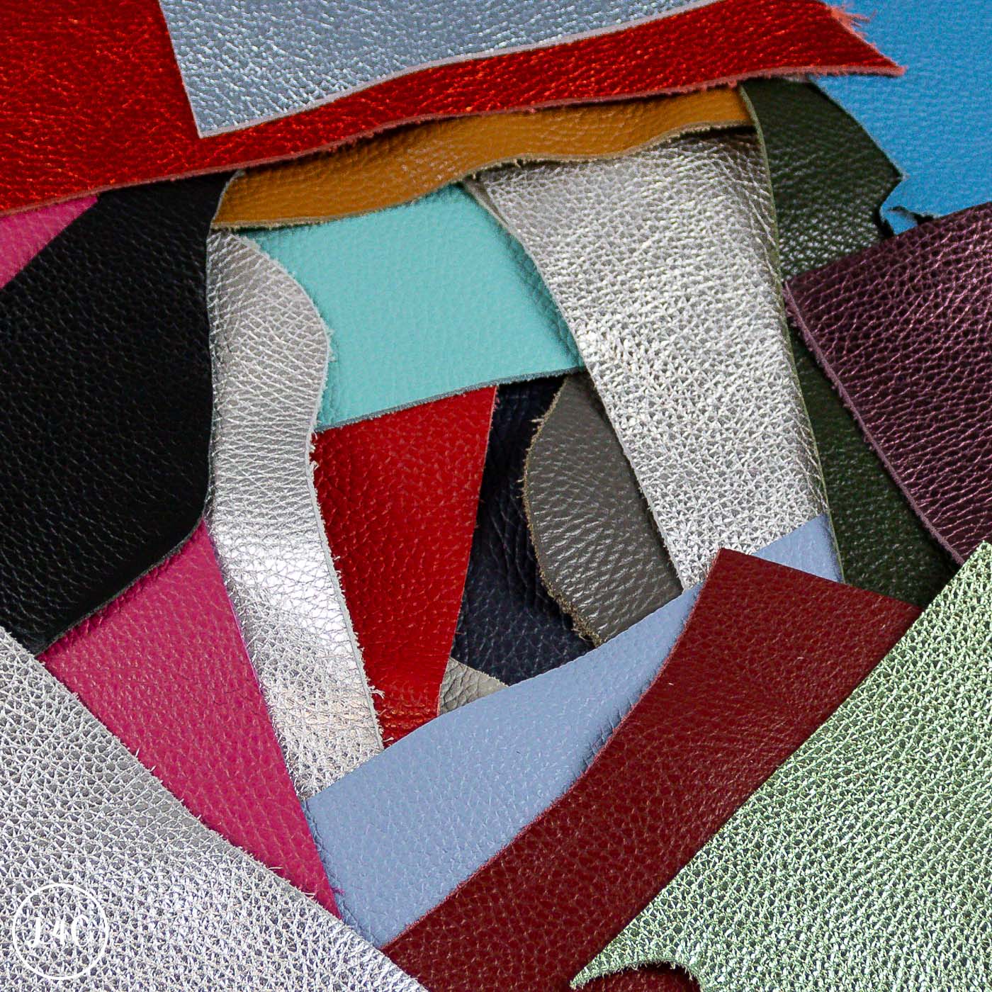 Colorful leather off cuts arranged in a pattern