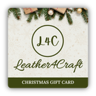 Christmas gift card with 'Leather4Craft' logo and festive elements on a white background