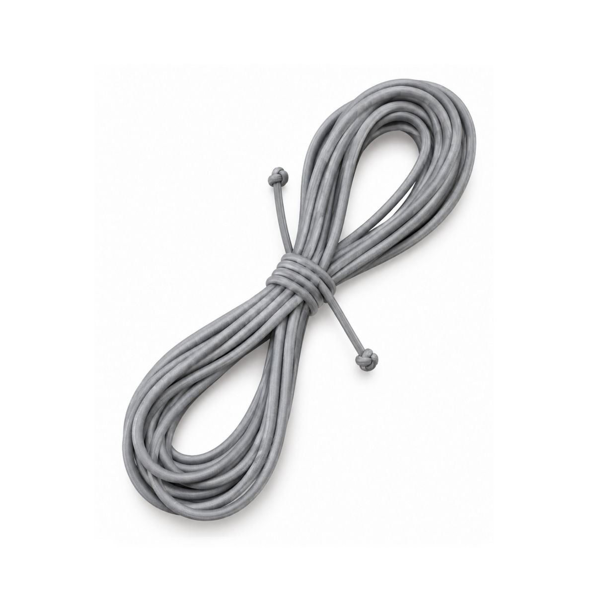 A coiled gray elastic cord or strap, secured with a matching tie, shown on a clean white background.