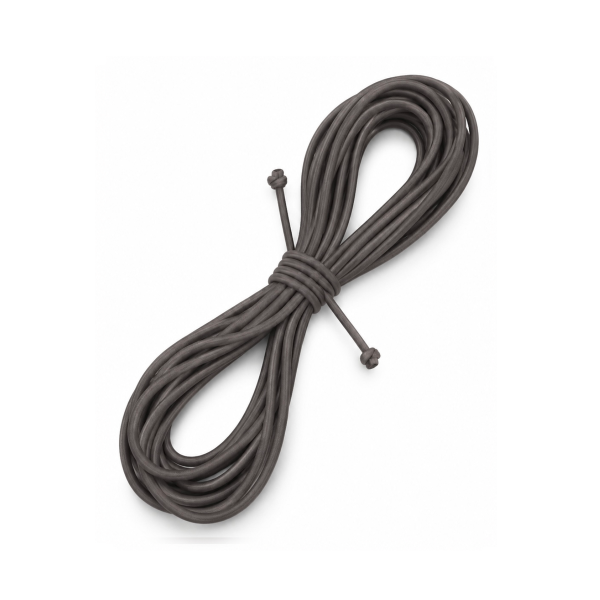 A coiled dark gray elastic cord or strap, secured with a matching tie, shown on a clean white background.