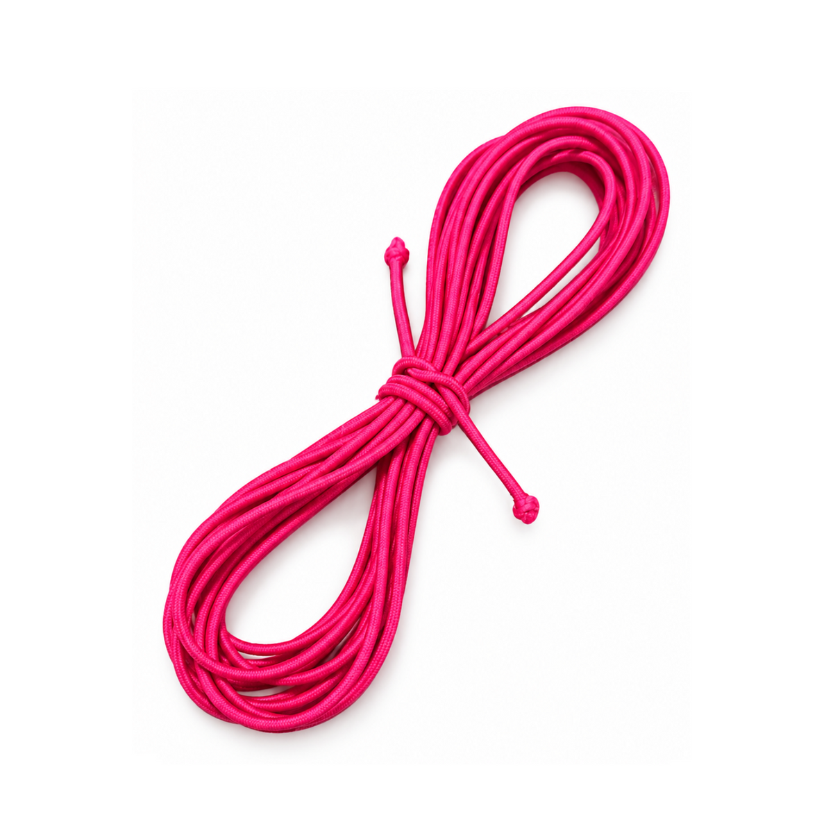A coiled bright pink elastic cord or strap, secured with a matching tie, shown on a clean white background.