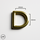 Solid Brass D-ring with measurements on a white background