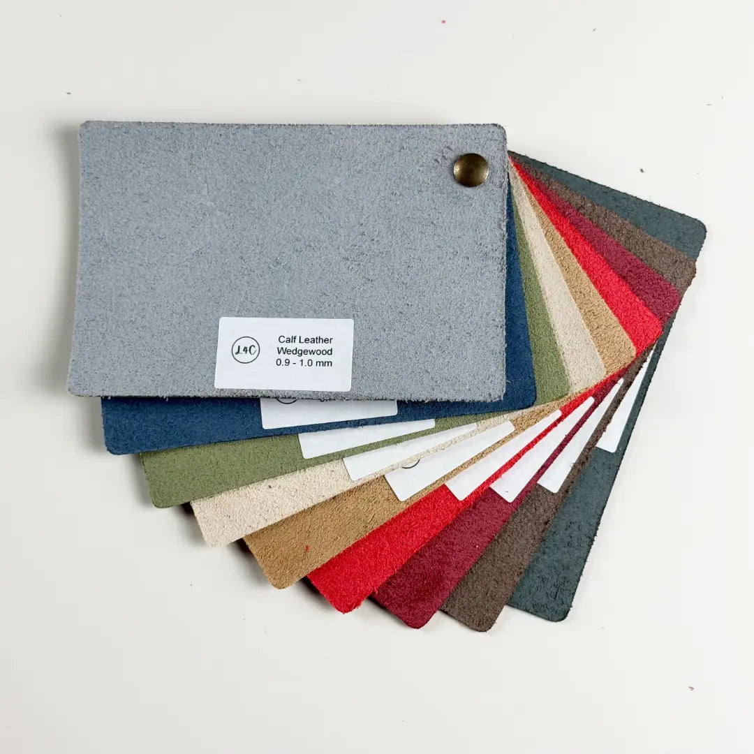 Calf leather samples on a white background