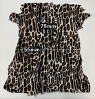 Leopard print leather with measurements marked on a white background