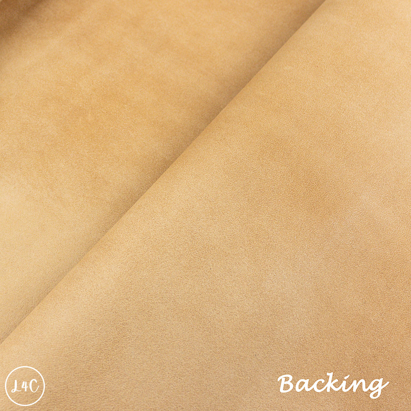 Close-up of beige leather with 'Backing' text.