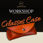 Brown leather glasses case on a beige surface with 'Leather4Craft' branding.