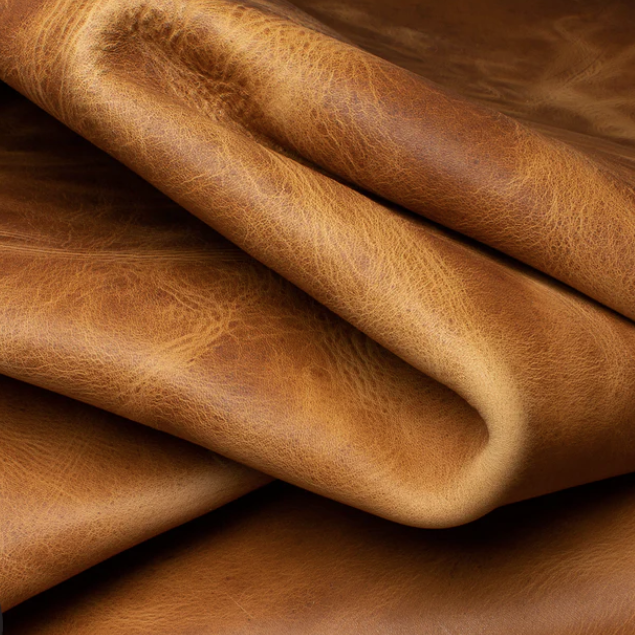 Close-up of brown Horween leather  with visible texture