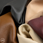 Close-up of various leather textures in different colors.